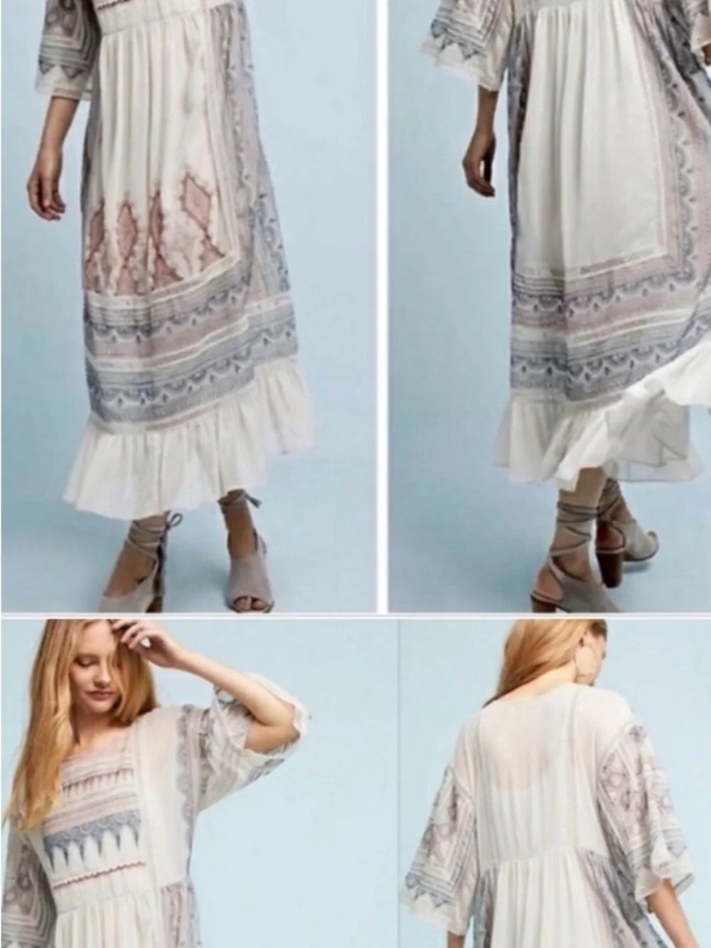 Maeve Cream Maxi Dress with rust and navy  Embroidery